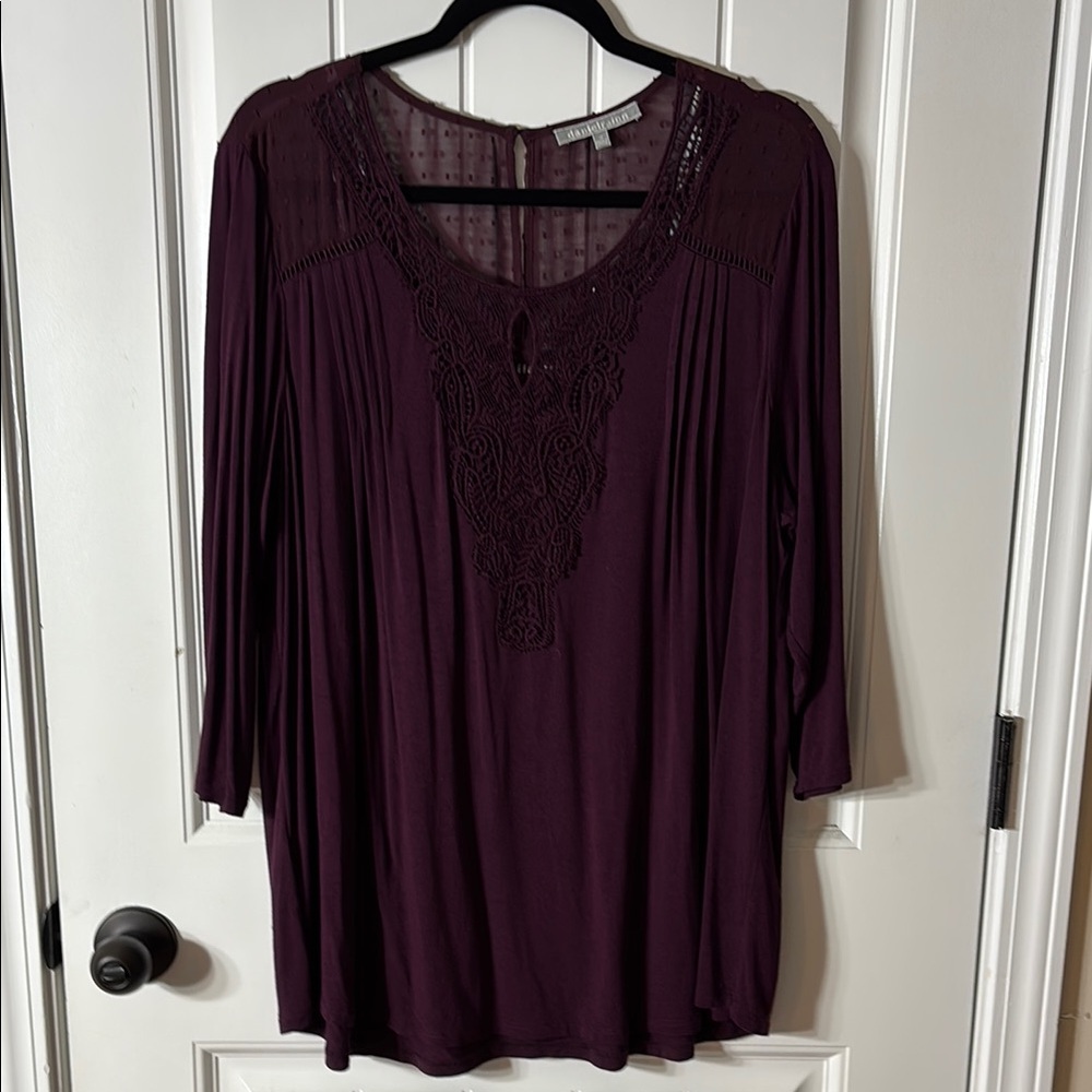 Daniel Rainn Purple Pleated 3/4 Sleeve Tunic